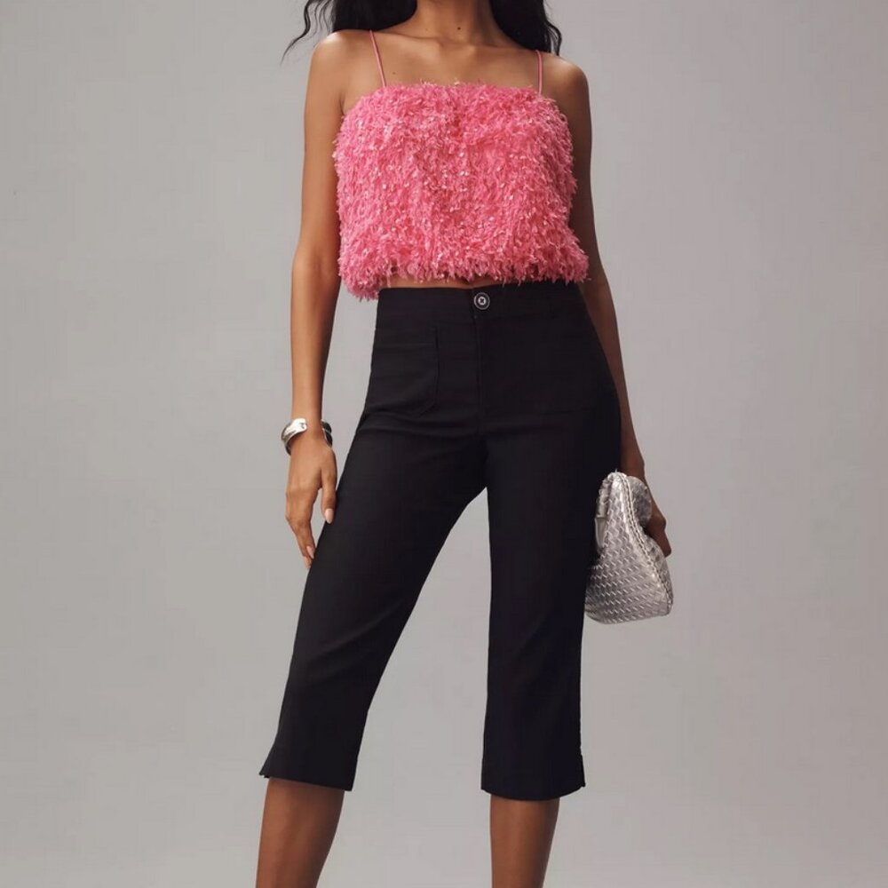 Anthropologie Maeve Linen Blend Capri Pants Black Slim Crops size 0 NWT
